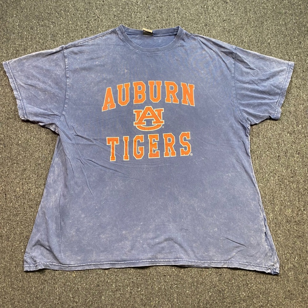 chicka-d Auburn‎ Tigers TShirt Sz L/XL Womens Blue Acid Wash Distressed Gameday
